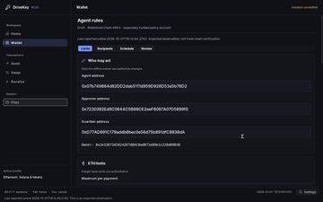 A screenshot of a dark-themed web interface, likely a browser wallet extension, showing API addresses and cryptographic keys.