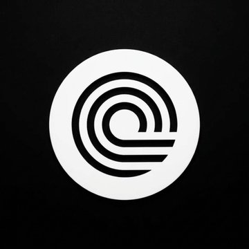 A stylized circular logo featuring a lowercase 'e' composed of concentric rings on a black background.
