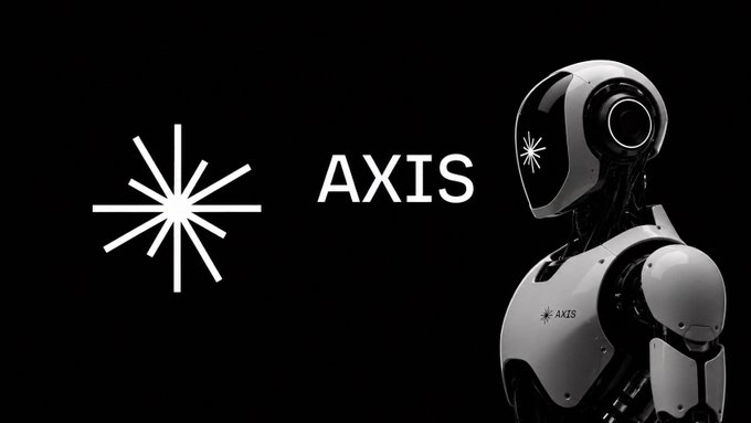 A promotional image featuring the AXIS logo and text alongside a white humanoid robot with black accents on a black background.