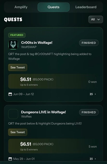 The image shows a cell phone screen displaying three different posts related to gaming experiences or gameplay information, one of which includes a quest leaderboard for an app called Wolfage. The posts are about sharing ideas on the app's social media features such as Twitter, and possibly offering tips and strategies to users for free. In addition to this, there is another post suggesting $6.51 worth of in-game items or features that could help players progress faster in the game. Users can follow these posts by liking them or sharing them with others on their social media profiles for quick updates and discussion about gaming experiences and strategies.