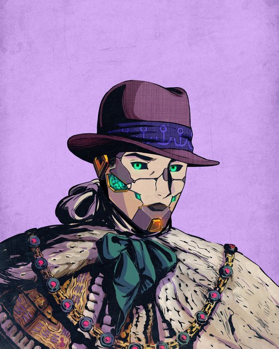 A stylized cyberpunk character with a robotic face and green glowing eyes wears a fedora with a circuit-patterned band and a fur-trimmed coat with a teal bow, set against a purple backdrop reminiscent of a Mad Lads NFT portrait. The post expresses spontaneous enthusiasm about joining the @MadLads community, with the cool, rebellious NFT artwork reflecting the "mad" energy behind the caption.
