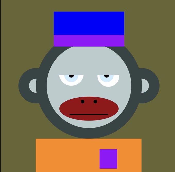 A digital illustration of a bored-looking cartoon monkey character wearing a blue and purple hat and an orange shirt.
