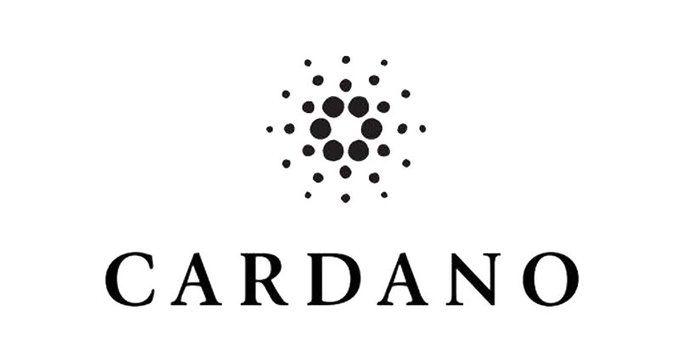 The image displays the Cardano logo, featuring a cluster of dots arranged in a hexagonal pattern above the word "CARDANO" in bold black text. The logo relates to the post by representing the Cardano blockchain, where the DRep's voting power is being used to support treasury funding for a Bitcoin-Cardano bridge project.