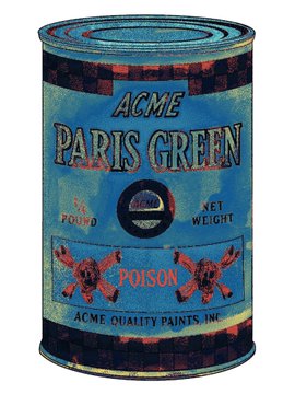 An old-fashioned can labeled 'ACME PARIS GREEN' marked 'POISON' from ACME Quality Paints, Inc.