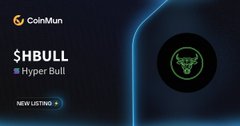A promotional CoinMun graphic announces the new listing of $HBULL (Hyper Bull), featuring a green bull logo alongside the "NEW LISTING" tag, reinforcing the post's message about expanding availability and rewards for the token.