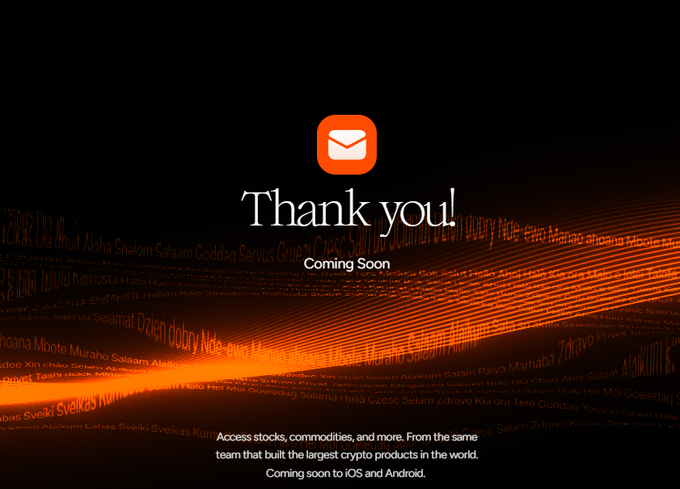 The image shows a webpage with an orange background featuring text that reads "Thank you!". The website appears to be related to banking or finance, as indicated by the presence of terms like "Monad", "Bank Account", "USDC", and "AUSD". The content seems to be about a new feature or service offered on the site.
