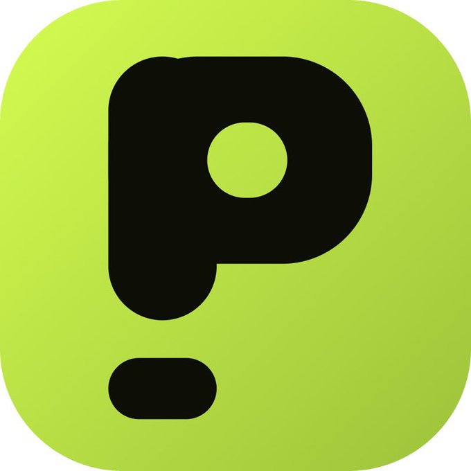 An app icon featuring a bold black letter "P" with a period beneath it on a lime-green background, representing the $PONSTR project highlighted in the accompanying post about treasury stacking and token burns.