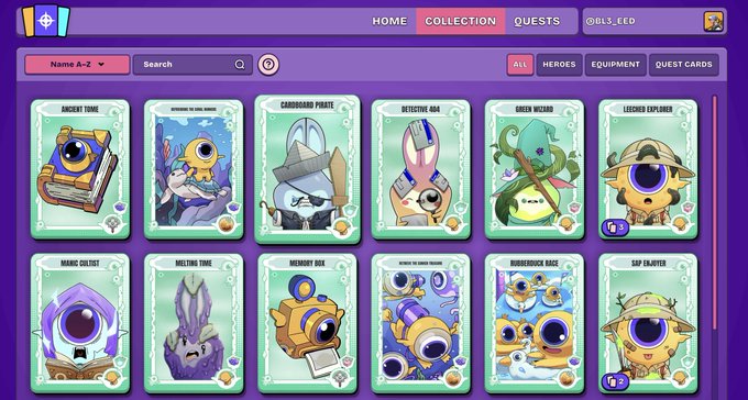 A digital card game interface displaying a collection menu with cards named 'Ancient Time', 'Cardboard Pirate', 'Detective Rea', 'Green Worms', 'Legends Explorer', 'Magic Cultist', 'Melting Time', 'Memory Rea', 'Pocket Dimension', 'Dangerous Race', and 'Sap Slaugther'.
