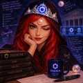 A red-haired “cyber lawyer” sits before a Chainlink-branded courtroom display, with the chainlink ticker visible. The imagery frames Chainlink beyond DeFi as potential infrastructure for tamper-evident legal evidence, timestamping, and chain-of-custody verification.