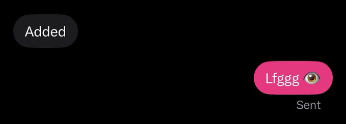 The image shows a chat interface with a message bubble reading "Added" on the left and a pink bubble on the right displaying "Lfggg 👁️" labeled as "Sent," suggesting a playful brag about being added by a notable contact. The post references a winner (@0xNTRPY) being secured, implying a successful connection or addition to a watchlist or chat.