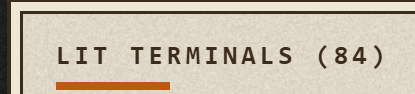 A vintage-style sign with a textured beige background reads 'LIT TERMINALS (84)' in dark stenciled lettering, with a small orange rectangle visible at the bottom.