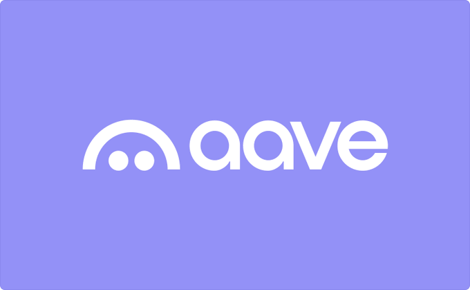 The image displays the Aave logo and name in white text on a purple background. It visually represents the Aave cryptocurrency being discussed in the post about its price surge and renewed interest in DeFi.