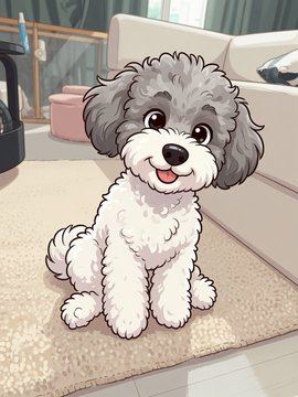 The image features a small white dog sitting on a beige rug, looking directly at the camera with its tongue out. The background of the image includes a couch and a chair, suggesting that this scene takes place in a living room setting. The caption above the image reads "昨天收到OKX @okx 足球礼物以后， CINO非常兴奋，可能礼物和她同花色", which is a reference to the character Cino from the cartoon "OKX".