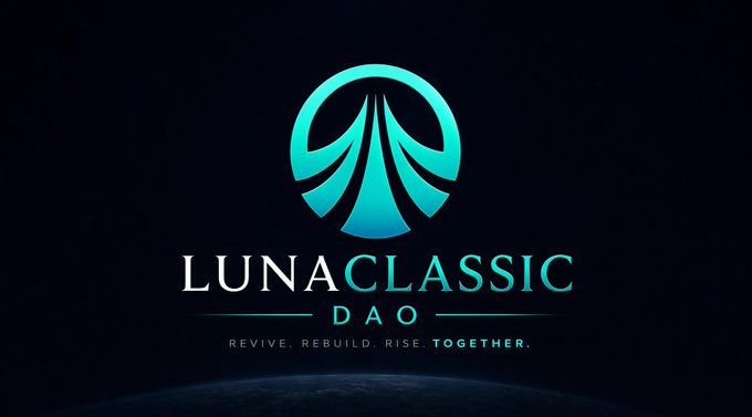 A logo for 'LUNACLASSIC DAO' featuring a teal circular emblem with the tagline 'REVIVE. REBUILD. RISE. TOGETHER.' on a dark background.