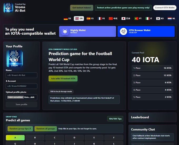 The image shows a website called "Ai-bot" with a focus on an AI project related to betting games, specifically for the World Cup. The website displays a page about the World Cup game, including details such as the current score, the leaderboard, and how to join or place bets. It also features a chat feature where users can communicate with each other while playing the game.