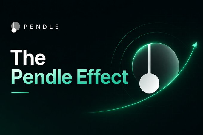 A dark promotional graphic featuring the 'PENDLE' logo and the text 'The Pendle Effect' alongside an illustration of a pendulum with a green upward arrow.