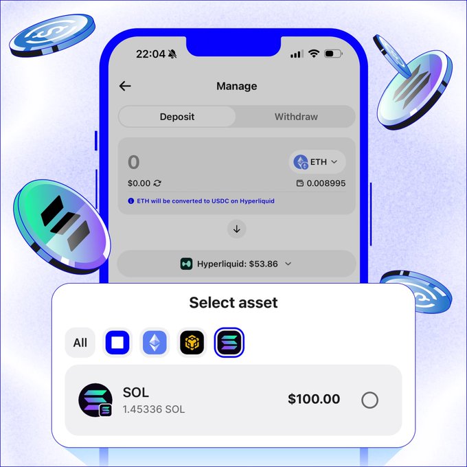 The image shows a cell phone displaying an app that allows users to deposit Ether into their trust wallet, which is currently empty. The app also provides options for selecting different asset types or funds to be deposited. The text in the image suggests that the user should focus on putting their SOL into the trust wallet and mentions that it will convert to USDC soon.