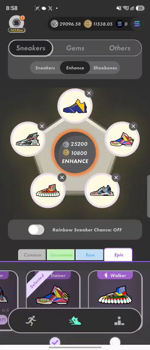 The image shows an app screen displaying various shoe options for sale. The shoes are arranged in a circular pattern, with each option having its own unique design. There are four distinct types of shoes visible - sneakers, trainers, walkers, and jogging shoes. The app is designed to help users find the perfect pair of shoes based on their preferences or needs.