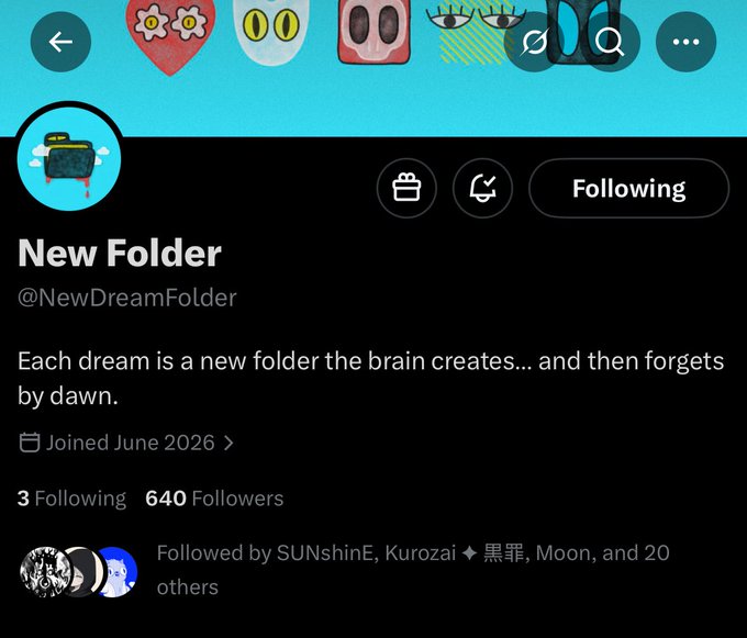 The image shows a social media post about a new folder that has been created by someone named NewDream Folder. The post includes a description of the folder's purpose and features an image of a cute cartoon character, possibly a cat or a horned animal, which adds a playful touch to the content. The post also mentions that it is related to the Twitter account @NewDreamFolder, as indicated by the text in the image.