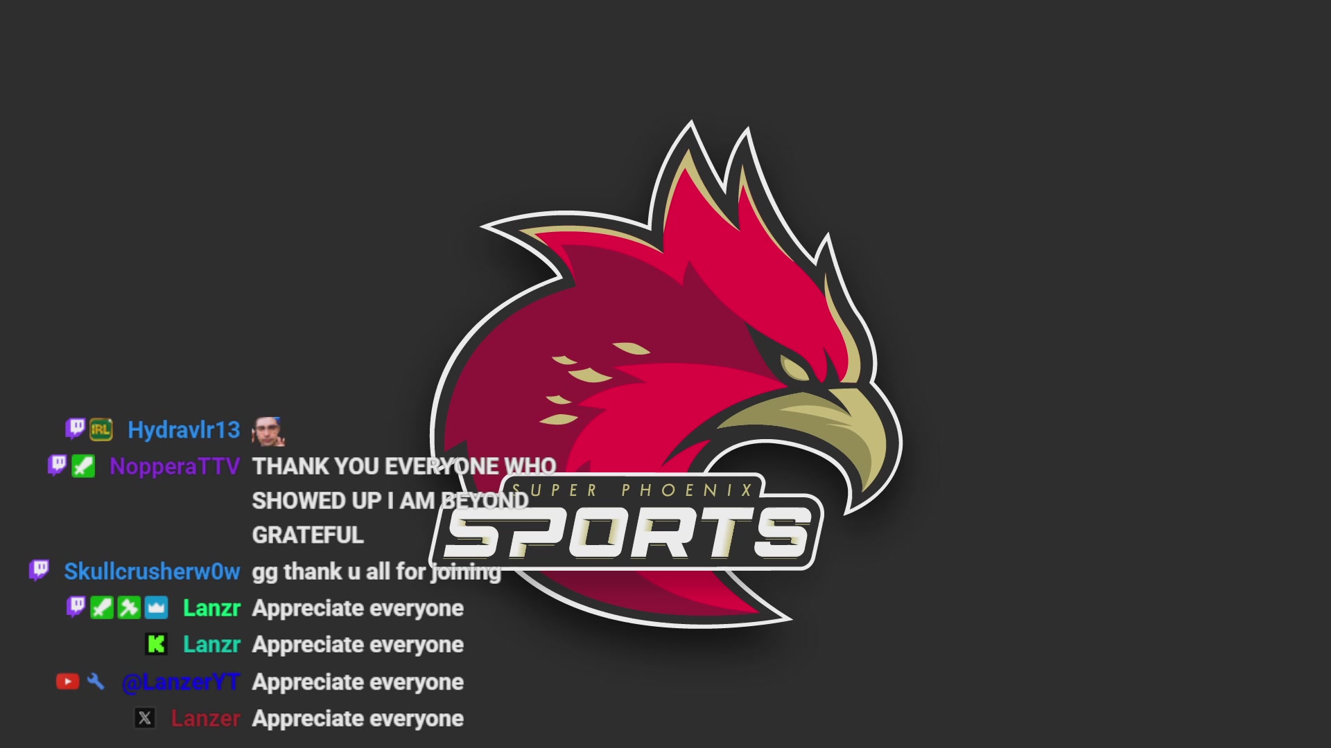 The image features a logo for an online gaming community called "Illuvium Showcase". The logo consists of a red bird with a yellow beak, positioned above a black background. Below the bird logo, there are several text boxes containing various messages from users who have interacted with the game or the community. These messages express gratitude and appreciation towards the community for their support and engagement in the game.