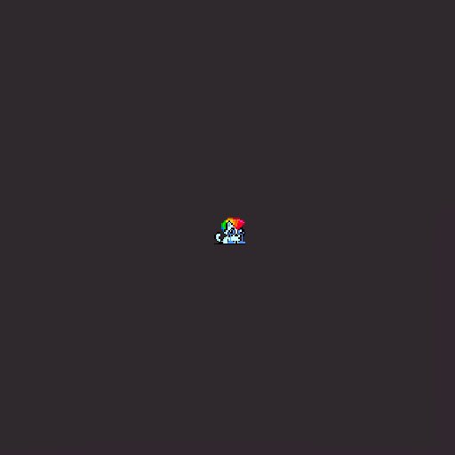 A small pixel-art character resembling a jester or clown figure is centered against a dark gray background. The colorful little mascot visually represents the user's playful expression about lacking enough hype, adding a whimsical touch to their message.