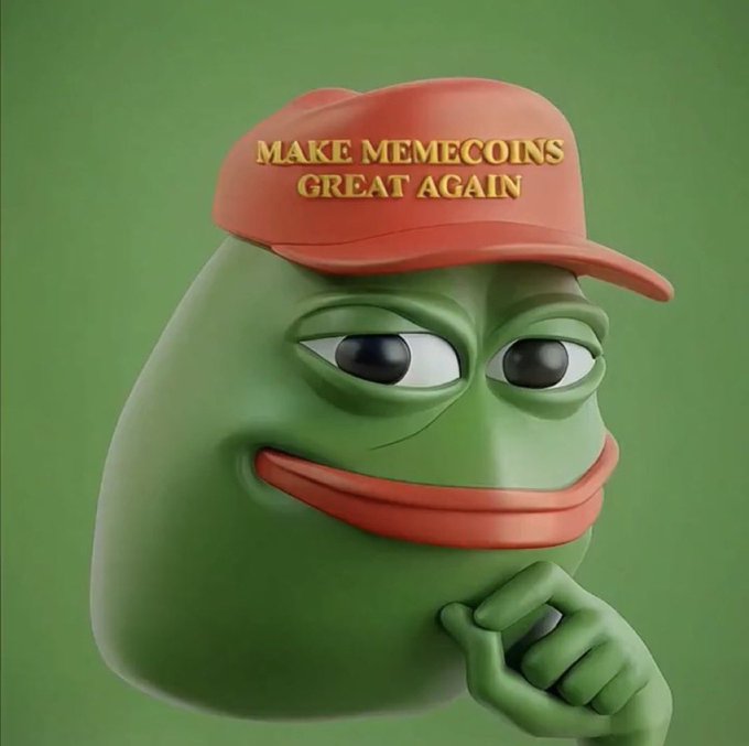 A cartoon Pepe figure wears a red cap reading “MAKE MEMECOINS GREAT AGAIN,” reinforcing the post’s claim that the $PEPE community is the backbone of the meme coin’s success.