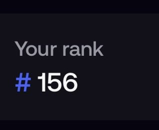 Dark-themed UI element displaying 'Your rank' as '#156' with the number in white and the hashtag in blue.