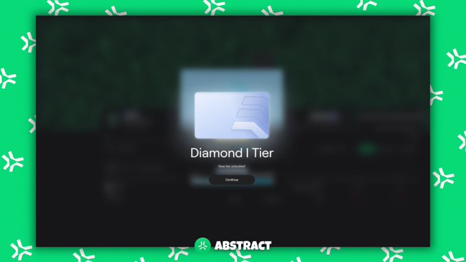 A screen displays a 'Diamond I Tier' unlock notification with an 'ABSTRACT' logo at the bottom, framed by a green patterned border.