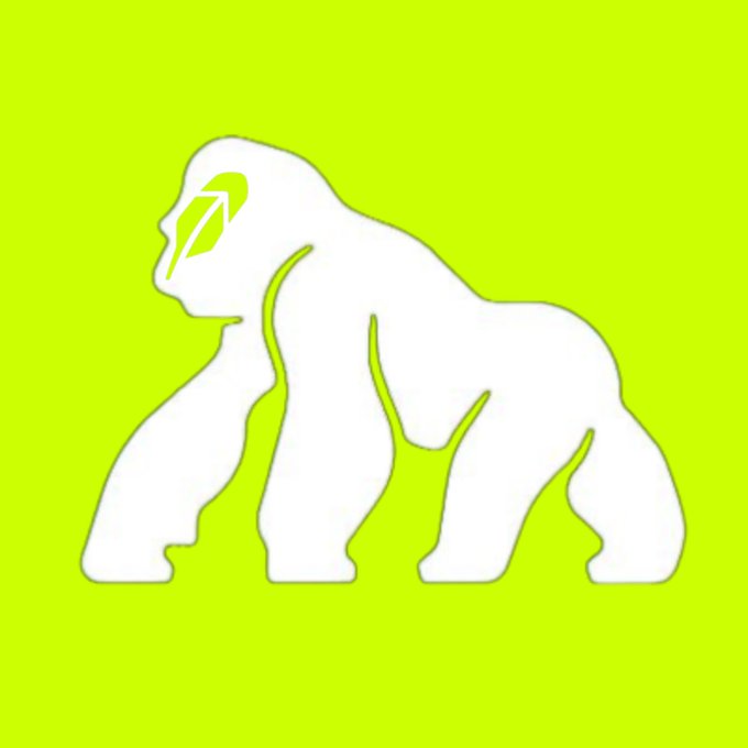 A neon green logo featuring a white gorilla silhouette with a leaf design on its head, representing what appears to be a meme-style cryptocurrency brand.