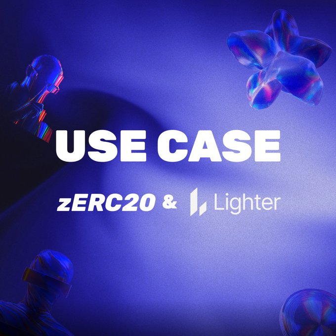 A purple graphic with 3D rendered objects displays 'USE CASE zERC20 & Lighter' in white text.