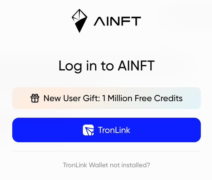 The image shows a web page with a logo of an envelope containing two envelopes with names inside - "AINFT" written in blue text at the top and "TRONLINK WALLET NOT INSTALLED?" written in black text at the bottom right corner. The main content seems to be about AI, but it doesn't provide information on how to get started or access an AI related platform. This may indicate that there is limited information provided in the image itself without any connection to the actual topic being discussed.