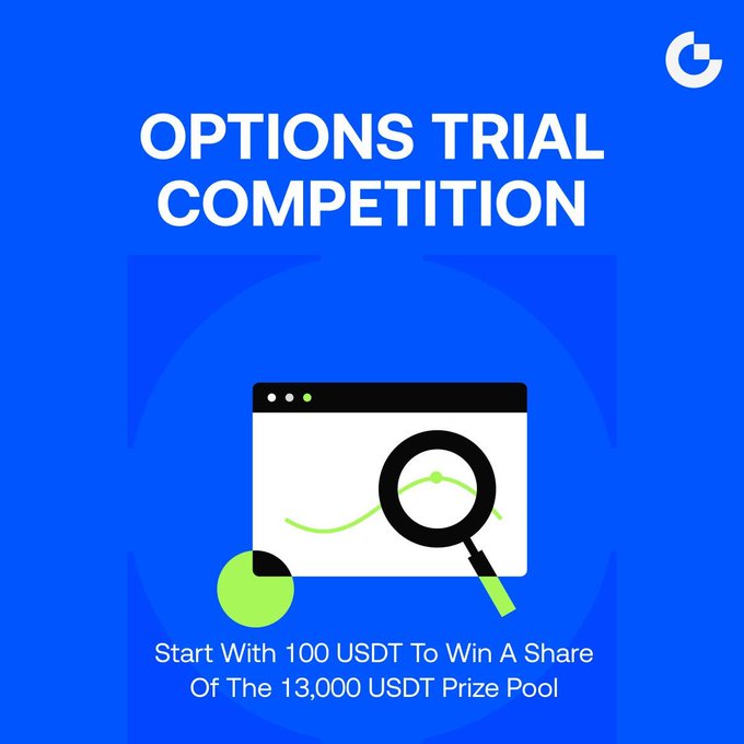 The image displays an infographic of a magnifying glass over a chart, which represents options trading. It emphasizes the need to invest in options as part of a successful investment strategy. The text above the image highlights the competition aspect, stating that the viewer must join to win $13,000 USDT options prize pool by investing through USDTInsurance.