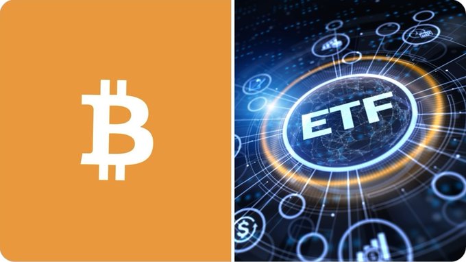 The image features the Bitcoin logo on an orange background alongside a futuristic graphic displaying the text "ETF," symbolizing the connection between Bitcoin and exchange-traded funds, which relates to the news of significant net outflows from Bitcoin spot ETFs totaling $225.18 million.