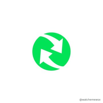 A minimalist green logo featuring two white arrows pointing in opposite directions within a circle, credited to '@watchmewsx'.