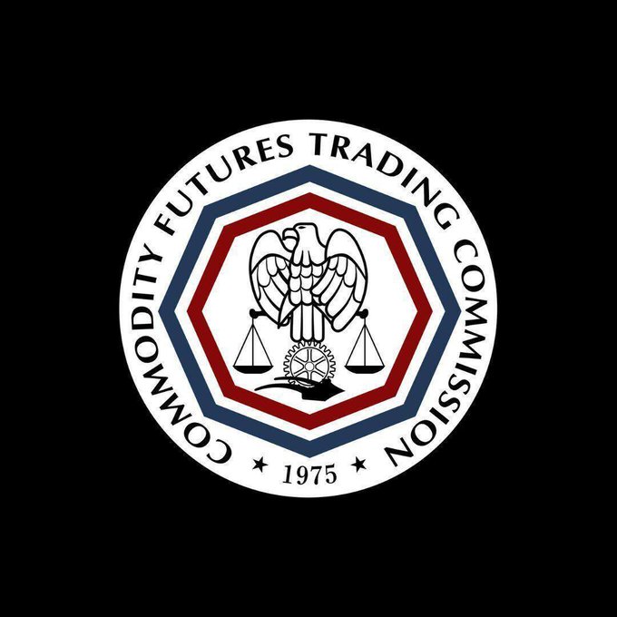 The official seal of the Commodity Futures Trading Commission (CFTC), established in 1975, featuring an eagle, scales of justice, and a gear emblem.