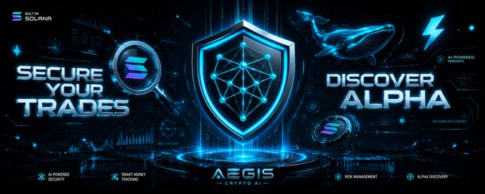 The image features a poster for a cryptocurrency called Solana. The background of the poster has a blue color scheme, which gives it a futuristic feel. In the center of the poster, there's a shield that reads "SOLANA", symbolizing the identity and security aspect of the cryptocurrency. On top of this shield, three icons are placed: a magnifying glass, a whale, and an energy meter, all depicting elements from the Solana ecosystem.

The text above these icons mentions that the website is dedicated to the trading of Solana and Alpha, highlighting their focus on both security and market analysis. In addition, it provides various links for further information or a download button, indicating that users can access more details about the Solana project or obtain cryptocurrency trading bot solutions from this site.