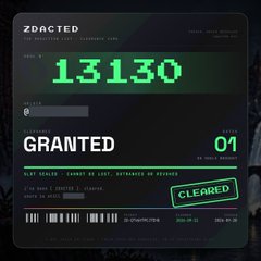 The image shows a digital pass screen from "ZDACTED" displaying the unique ID "131130" with a "GRANTED 01" status and a green "CLEARED" stamp, visually confirming the winning waitlist spot referenced in the accompanying post about securing a guaranteed whitelist for the project.