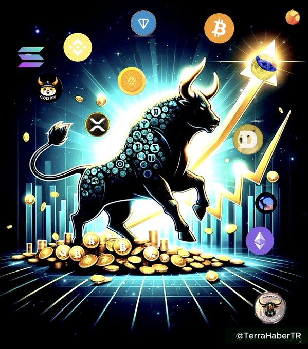 A glowing black bull adorned with cryptocurrency symbols charges upward through a rising price chart, standing atop a pile of Bitcoin and altcoin tokens, with the watermark "@TerraHaberTR" visible in the corner—symbolizing the bullish optimism for an altcoin rally despite recent illogical price drops expressed in the post.