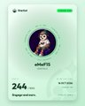 A mobile app interface showing a profile with a purple avatar, displaying '244' followers and a 'Register Now' button on a light green background.
