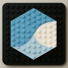 A square icon featuring a hexagonal LEGO-style pattern with a light blue and white wave design on a black background.