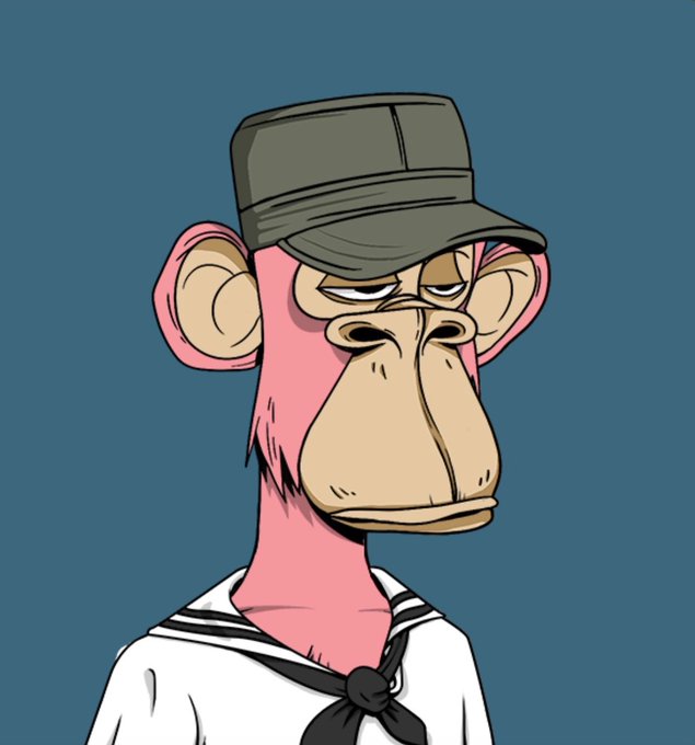 The image features a cartoon character, likely a monkey or a girl, wearing a sailor's outfit with a tie around their neck. The character has a hat on their head and appears to be looking off into the distance. There are also some text elements in the image that read "Figured it was a good time to add another @BoredApeYC to the collection". This suggests that someone created this cartoon character as part of an art project or for entertainment purposes, possibly on social media platforms like Twitter.