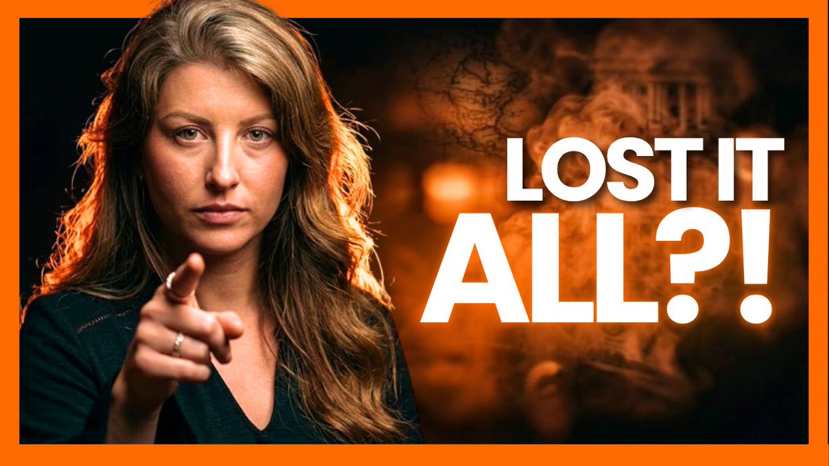 A YouTube-style thumbnail featuring a serious-looking woman pointing directly at the viewer, with bold white text reading 'LOST IT ALL?!' over an orange-tinted background showing the U.S. Capitol.