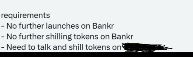 The image shows a post with text about requirements for launching a new project, specifically related to banking. The text states that no further launching of Shilling tokens on Bankr would be allowed, as they are not doing anything right at the moment. This implies that the creator of this post is trying to discourage others from launching similar projects without proper research and understanding of the risks involved in banking operations.