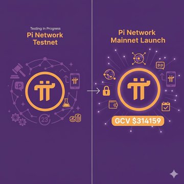 The image shows a purple background with two circles containing the words "Pi Network Mainnet Launch" written inside them, one larger circle positioned above the other. The text "The Grand Open Mainnet is not a simple launch event It represents the moment when trust shifts from social assumptions and centralized institutions to executable code Pi will become the foundational kernel for verifiable self-enforcing trust infrastructure #PiNetwork @PiCoreTeam".