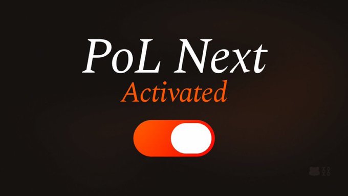 A dark screen showing "PoL Next" text with "Activated" in orange, accompanied by a red toggle switch in the on position.