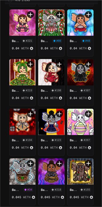 A digital NFT marketplace displays a grid of Bored Ape-style cartoon ape avatars with various designs and prices listed in WETH.