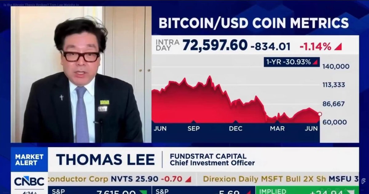 The image shows a news screen where the host or presenter is talking about Bitcoin/Coin Metrics. There is an older man wearing glasses and a tie standing next to this news screen, giving him a professional look. In addition to the main presenter, there are other people in the background of the scene as well, which could imply that there's an audience watching or listening to the news. The focus on both the host and his audience indicates that the presentation might be about Bitcoin/Coin Metrics, sharing insights related to its performance and trends with viewers.