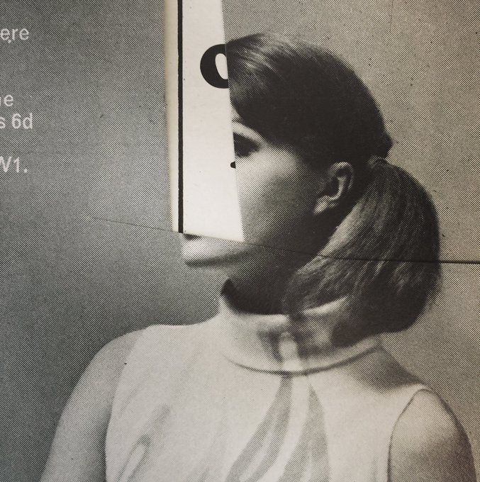 A vintage-style black-and-white portrait shows a woman with her hair pulled back into a low ponytail, partially obscured by a vertical white strip covering her face, wearing a sleeveless turtleneck. Visible text on the left edge reads fragments including "ere," "e," "s 6d," and "V1." The minimalist, obscured-portrait aesthetic aligns with the post's reference to a generative art NFT titled "Jessica," minted in August 2021.