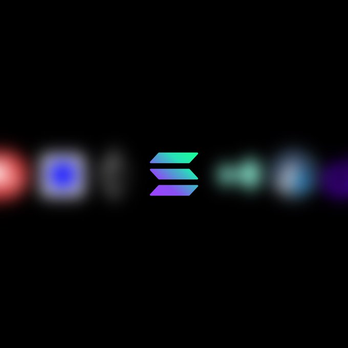 The image features a logo for the cryptocurrency Solana, which is displayed against a black background with a gradient effect. The logo consists of a green square and a purple triangle, both outlined in white. The text "Solana" is written below the logo, indicating that it represents the cryptocurrency Solana. The post also includes information about the app revenue and total transactions, as well as the volume of RWA transfer volume.