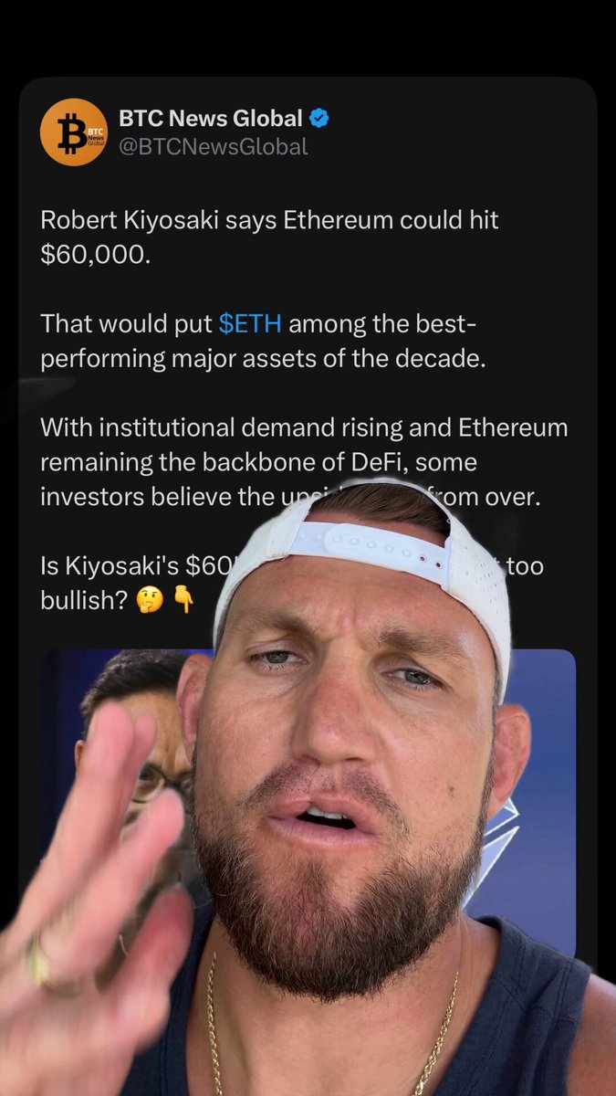 The image shows a man wearing a baseball cap talking about Bitcoin. The caption of the image suggests that people are starting to realize how crazy $60,000 worth of Bitcoin could be at the end of this cycle or that people have an insane idea on what Bitcoin is worth.